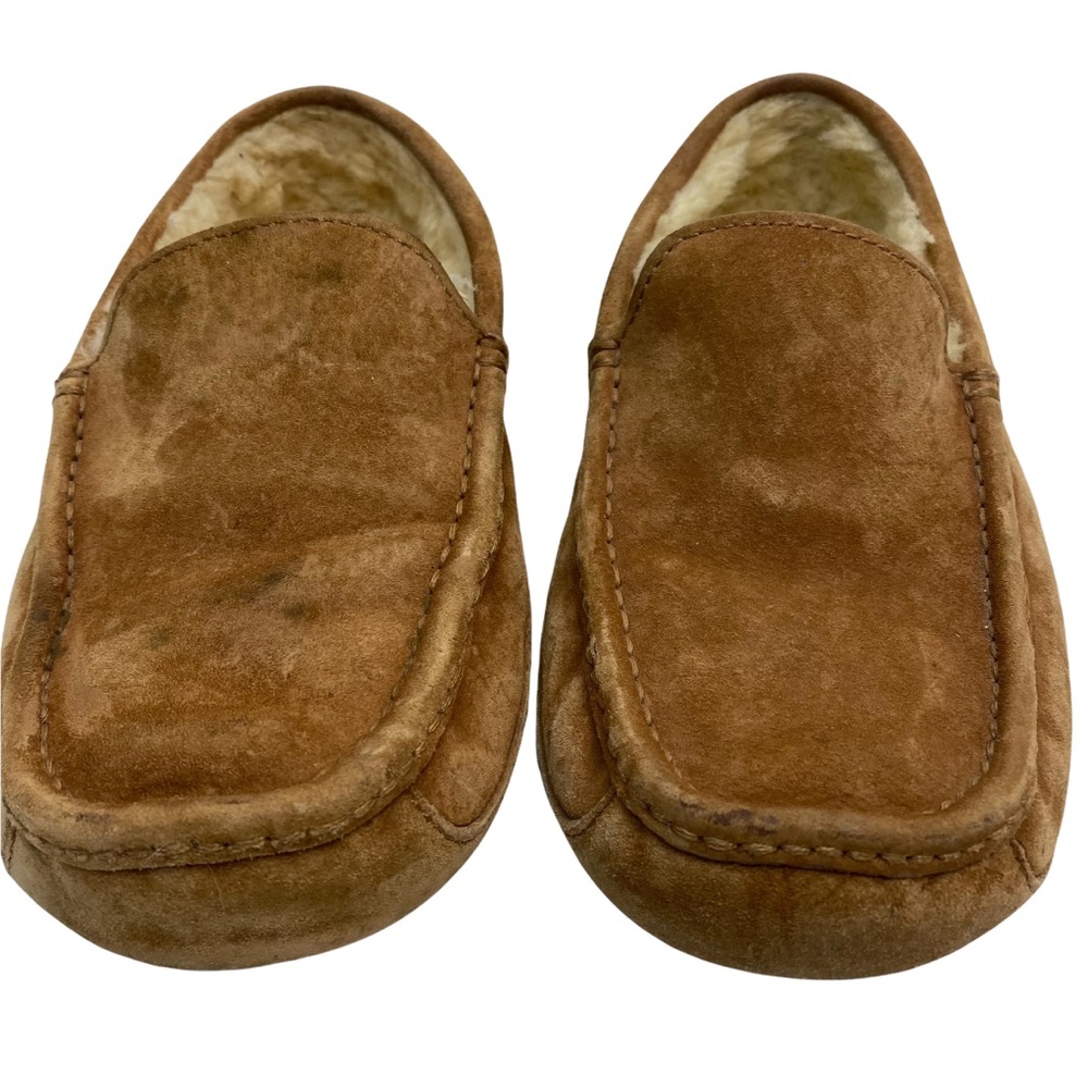 UGG Mens Size 8 Ascot Loafer Slippers  Shearling Chestnut Brown Suede